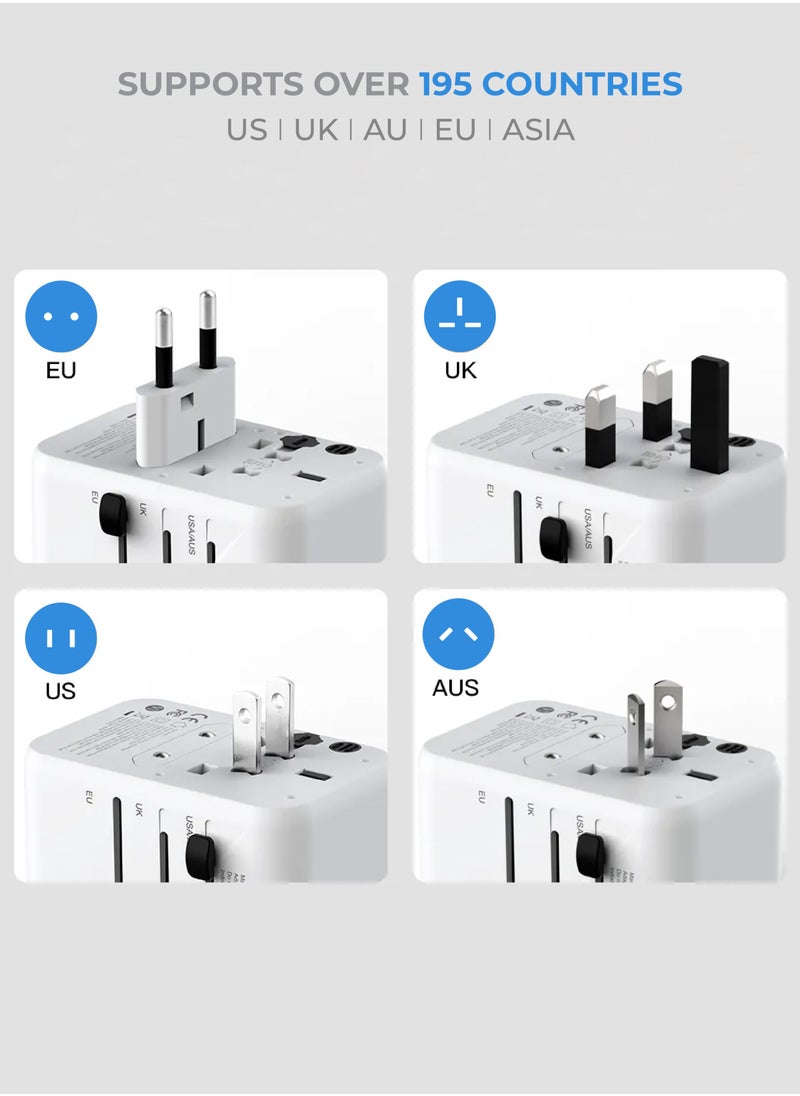 blupebble Passport 3.1 World Travel Adapter with 1 USB-C + 2 USB-A ports, Worldwide Wall Chargerfor iPhone, Tablets, Laptop, Plug Adapter USA, UK, EU, AU  - Image 3