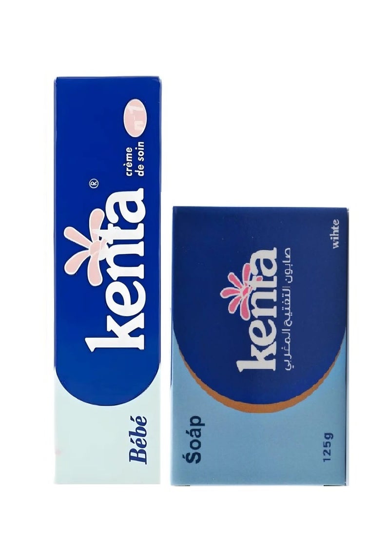 kenta Moroccan Kenta cream and soap set for skin and whitening the skin dark sensitive areas of the body, prevents redness and irritation, protects against rashes and superficial wounds, and promotes healing 