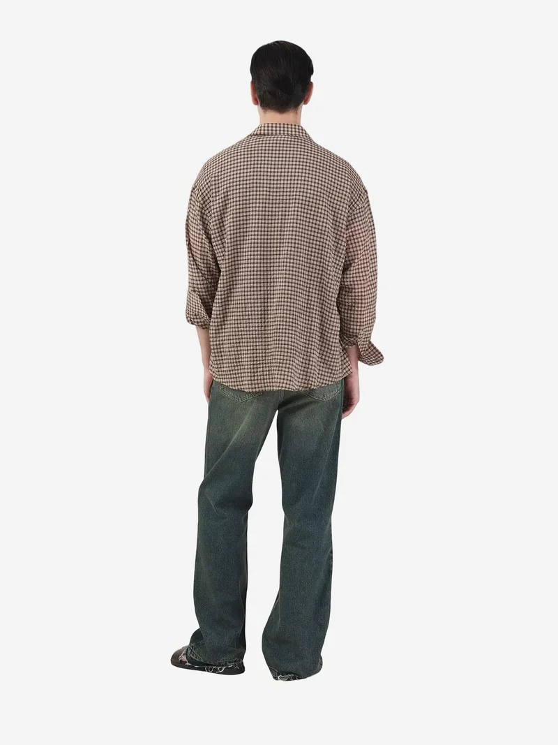 Giesto Coffee Brown GIESTO Oversized Gingham Button-Up Shirt for Men | Best Price UAE