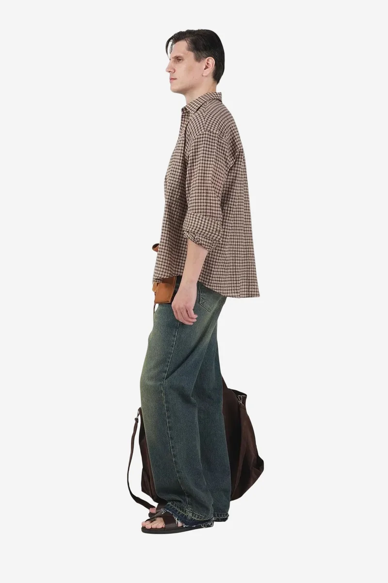 Giesto Coffee Brown GIESTO Oversized Gingham Button-Up Shirt for Men | Best Price UAE