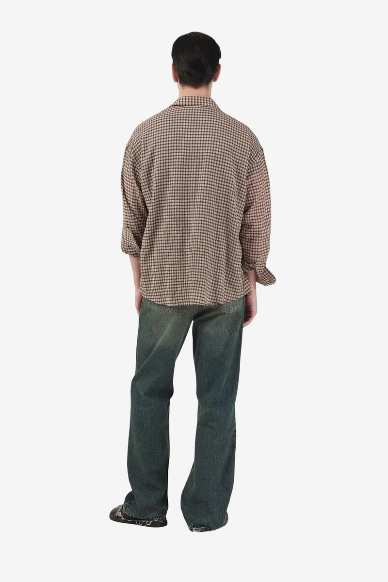 Giesto Coffee Brown GIESTO Oversized Gingham Button-Up Shirt for Men | Best Price UAE