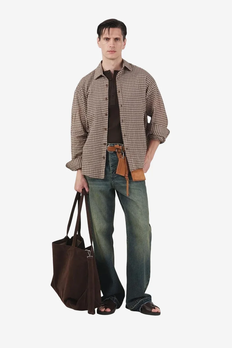 GIESTO Oversized Gingham Button-Up Shirt