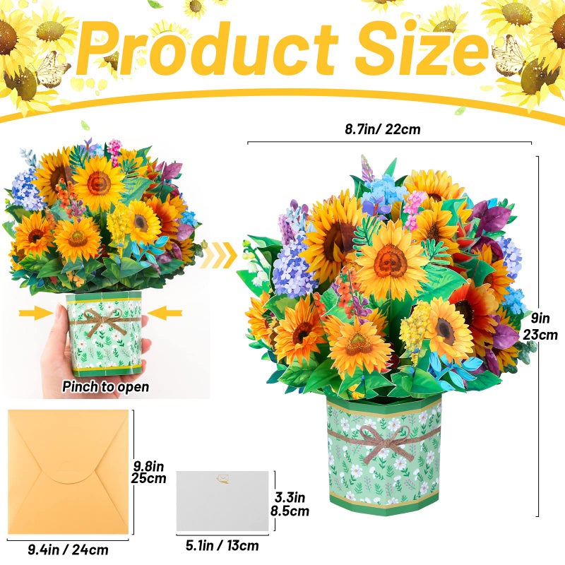 Caffox Get Well Soon Pop Up Card, 3D Paper Flowers Bouquet Greeting Card Sunflower Birthday Popup Cards Congratulations Gifts for Women Boss Best Friends Mother Parents Birthday Anniversary - Image 4