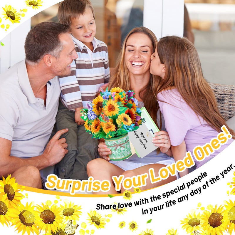 Caffox Get Well Soon Pop Up Card, 3D Paper Flowers Bouquet Greeting Card Sunflower Birthday Popup Cards Congratulations Gifts for Women Boss Best Friends Mother Parents Birthday Anniversary - Image 2