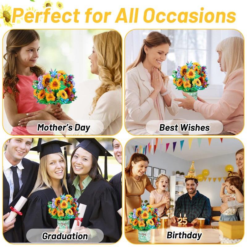 Caffox Get Well Soon Pop Up Card, 3D Paper Flowers Bouquet Greeting Card Sunflower Birthday Popup Cards Congratulations Gifts for Women Boss Best Friends Mother Parents Birthday Anniversary - Image 3