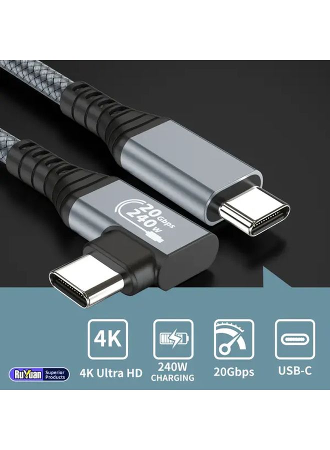 كابل شحن سريع USB-C بقوة 240 واط، كابل بيانات بسرعة 20 جيجابت في الثانية، بزاوية 90 درجة، بطول 10 أقدام - Image 2