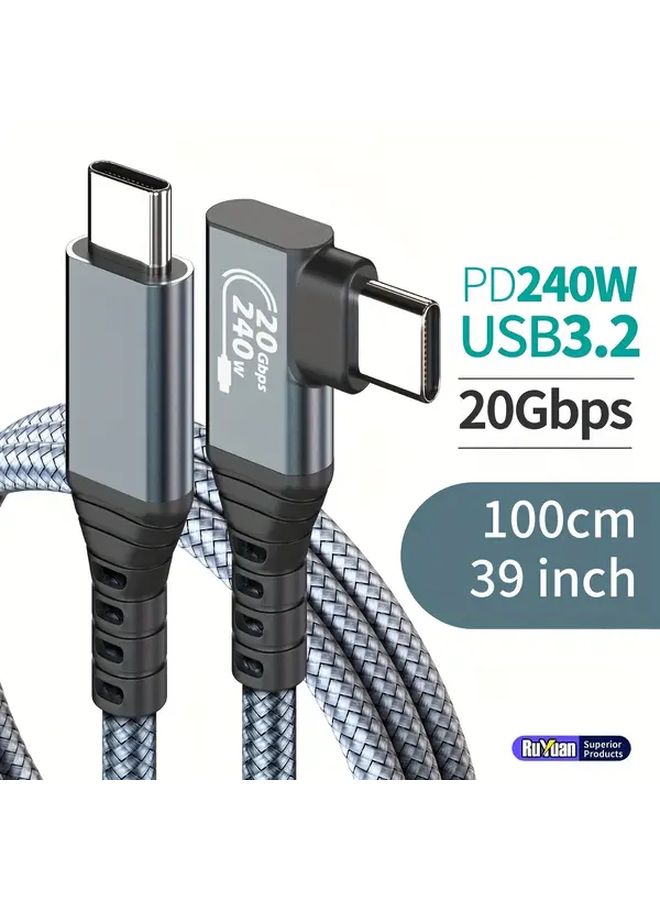 كابل شحن سريع USB-C بقوة 240 واط، كابل بيانات بسرعة 20 جيجابت في الثانية، بزاوية 90 درجة، بطول 10 أقدام - Image 5