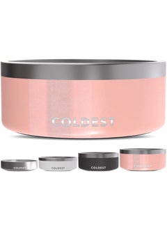 THE COLDEST WATER Coldest Dog Bowl, Anti Rust Metal & Non Slip Dog Bowls Large, Spill Proof Heavy Duty 3 Layers Insulated Dog Bowl, Food & Water Bowl for Dogs, Cats, Dishwasher Safe (100 oz, Forever Pink Glitter)  - Image 1