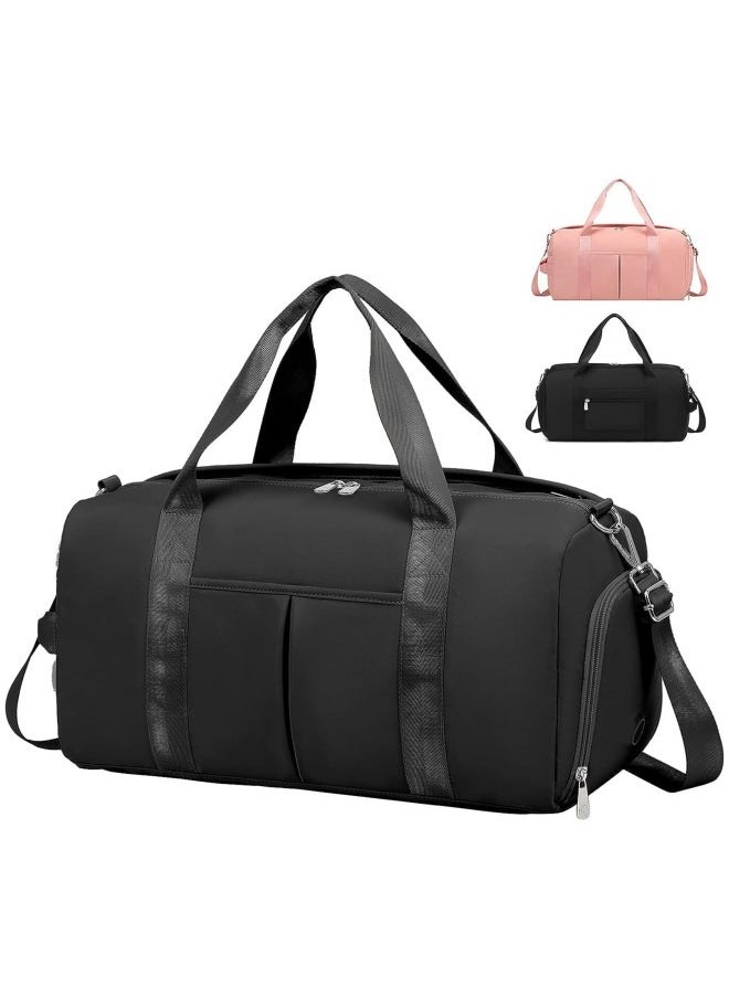 GGEROU Gym Bag for Women and Men, Waterproof Small Sports Duffel Bag with Wet Bag and Shoe Compartment, Travel Duffel Bag, Weekender Overnight Bag, Hospital Bag, Carry on Bag, Swimming Bag, Beach Bag Black  - Image 1