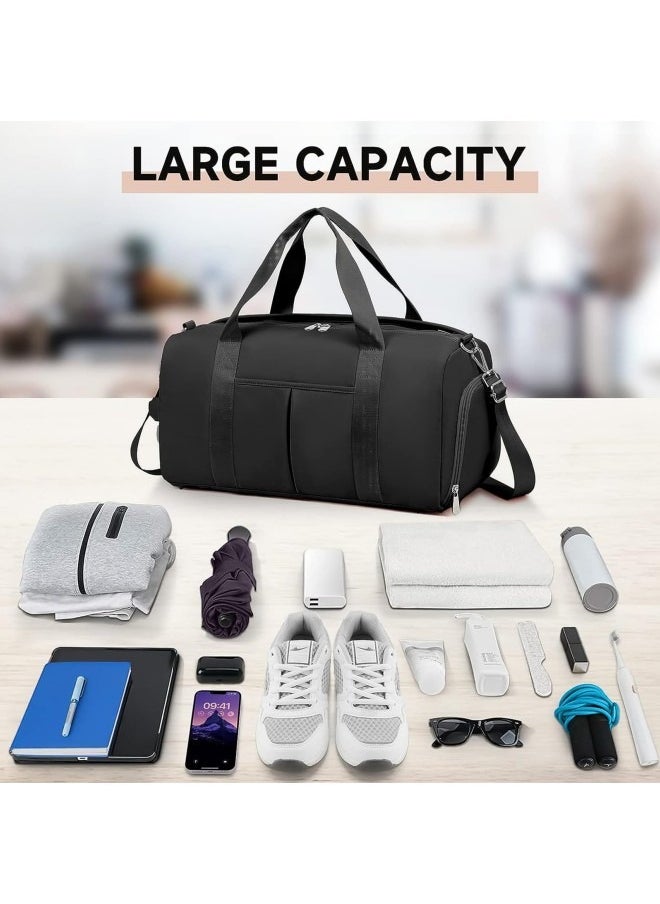 GGEROU Gym Bag for Women and Men, Waterproof Small Sports Duffel Bag with Wet Bag and Shoe Compartment, Travel Duffel Bag, Weekender Overnight Bag, Hospital Bag, Carry on Bag, Swimming Bag, Beach Bag Black  - Image 2