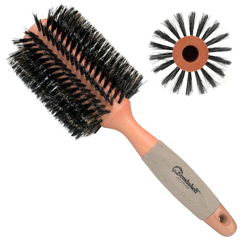 Bombshell Boar Bristle Round Brush  Sustainable Styling Brush with Natural Wood Handle for Blow Outs and Curling