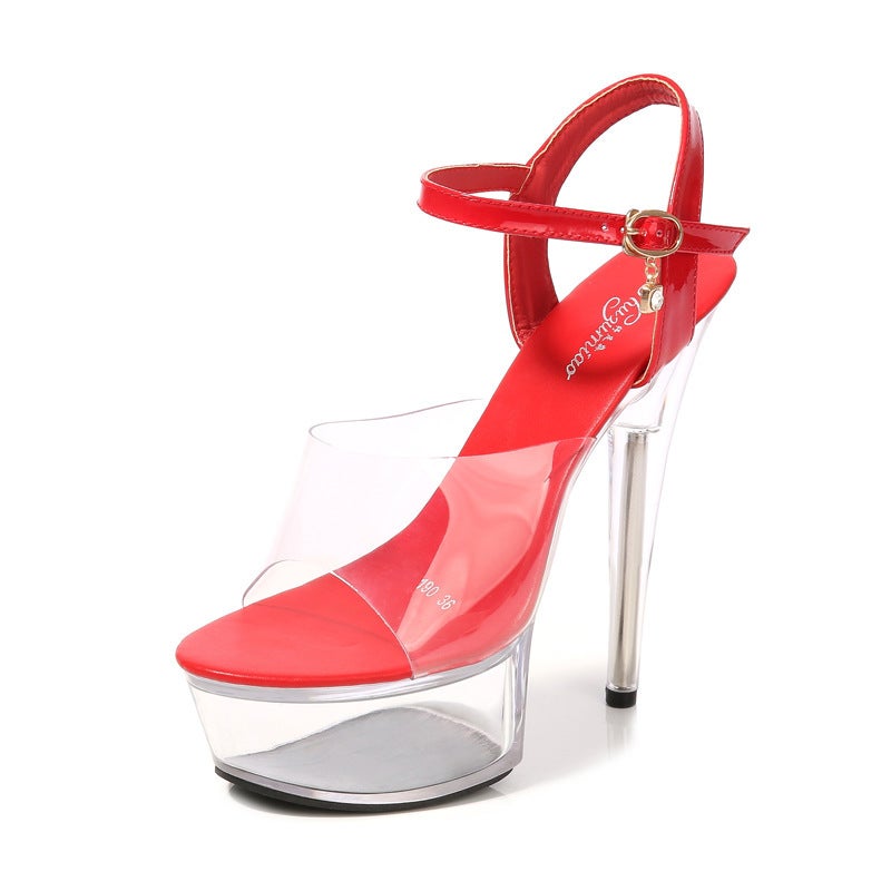 190-8 34-43 Super High Heels 15Cm Stiletto Platform Sandals Transparent Crystal Shoes Wedding Shoes - Image 1
