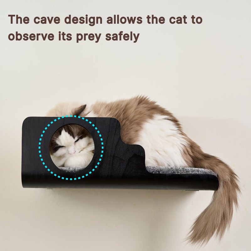 LIORCE Cat Wall Shelves, Creative Design Cat Shelf with Peephole, 19 x 10 inch Cats Wall Furniture with Comfortable Pad, Cats Perch for Sleeping, Playing, and Scratching, Walnut - Image 2