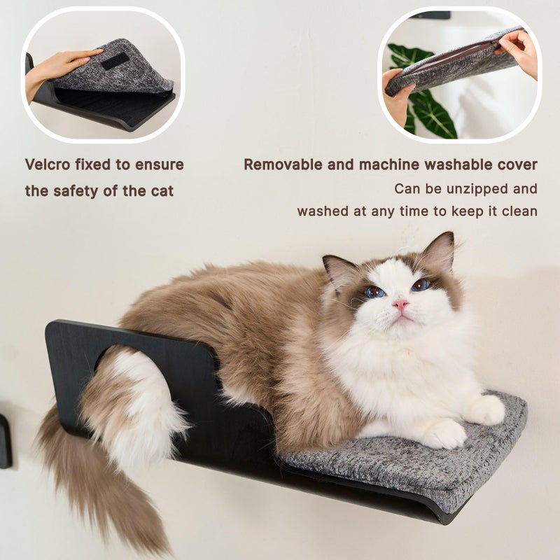LIORCE Cat Wall Shelves, Creative Design Cat Shelf with Peephole, 19 x 10 inch Cats Wall Furniture with Comfortable Pad, Cats Perch for Sleeping, Playing, and Scratching, Walnut - Image 3