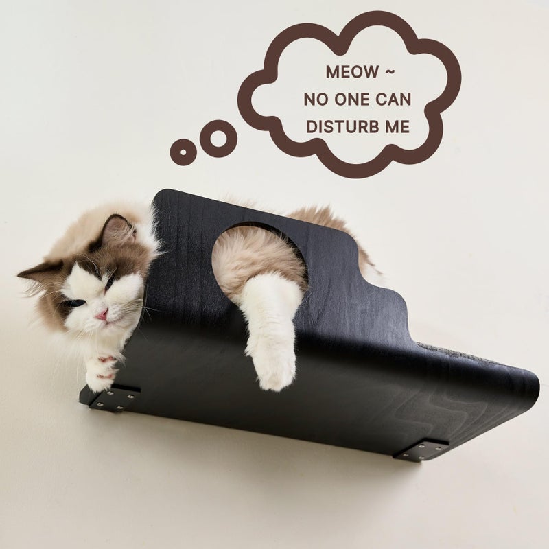 LIORCE Cat Wall Shelves, Creative Design Cat Shelf with Peephole, 19 x 10 inch Cats Wall Furniture with Comfortable Pad, Cats Perch for Sleeping, Playing, and Scratching, Walnut - Image 5