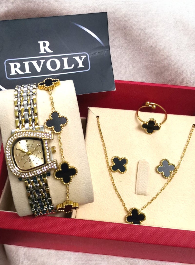 Rivoly Elegant women's stainless steel set consisting of a waterproof watch with a set of bracelets, rings, necklaces, and earrings - Image 1