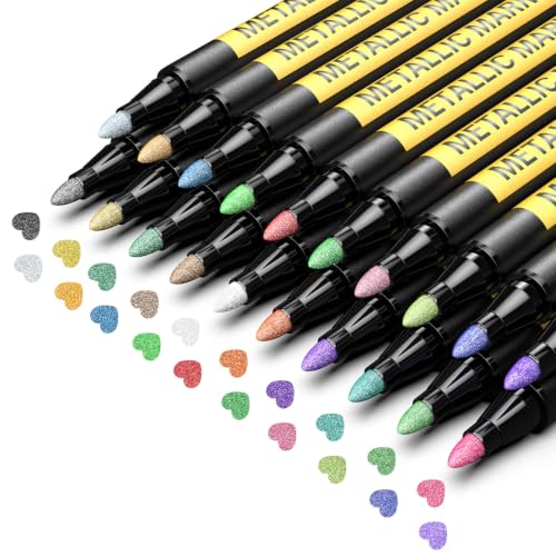 JR.WHITE JRWHITE Metallic Paint Markers 20 Colors Paint Pen Craft Markers for Art Rock Painting Photo Albums Scrapbooking Black Paper Mug Wood Easter Eggs Drawing Adult Art Supplies - Image 1
