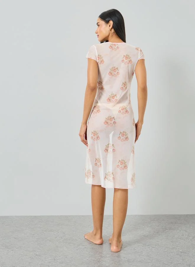 Take Two  White Floral Print Sheer Slip Dress for Women | Best Price UAE