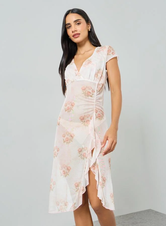 Take Two  White Floral Print Sheer Slip Dress for Women | Best Price UAE