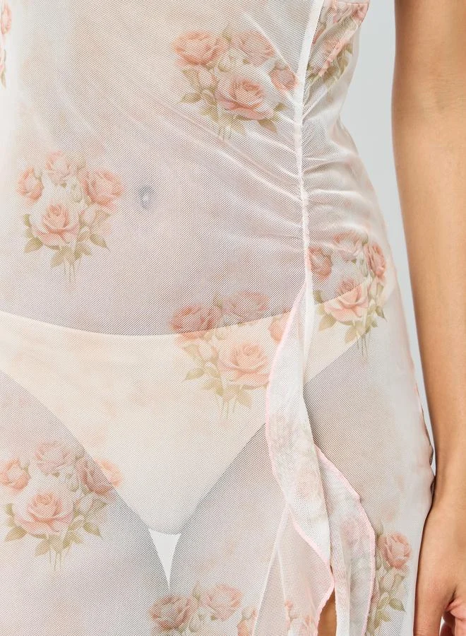 Take Two  White Floral Print Sheer Slip Dress for Women | Best Price UAE