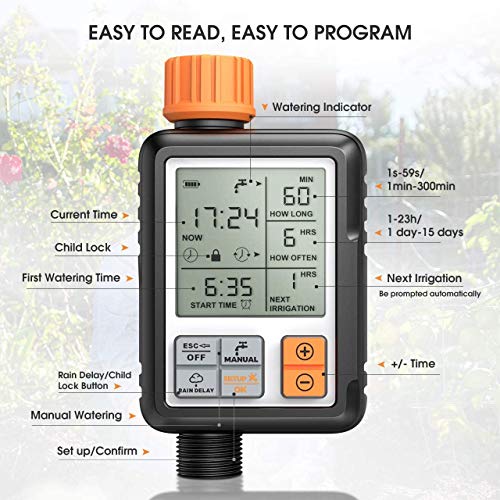 Pinolex 4 Outlet Sprinkler Timer Water Timer, Programmable Garden Hose Timer with Rain Delay Manual & Automatic Watering System, Waterproof Digital Irrigation Timer for 4 Separate Water Zones - Image 3