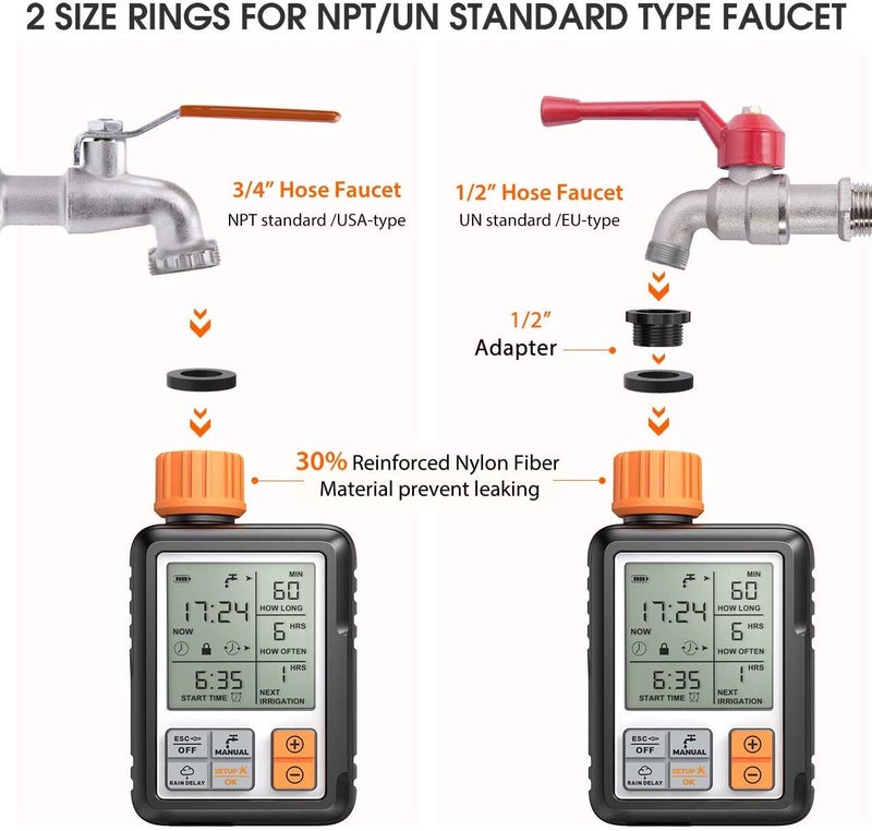 Pinolex 4 Outlet Sprinkler Timer Water Timer, Programmable Garden Hose Timer with Rain Delay Manual & Automatic Watering System, Waterproof Digital Irrigation Timer for 4 Separate Water Zones - Image 5