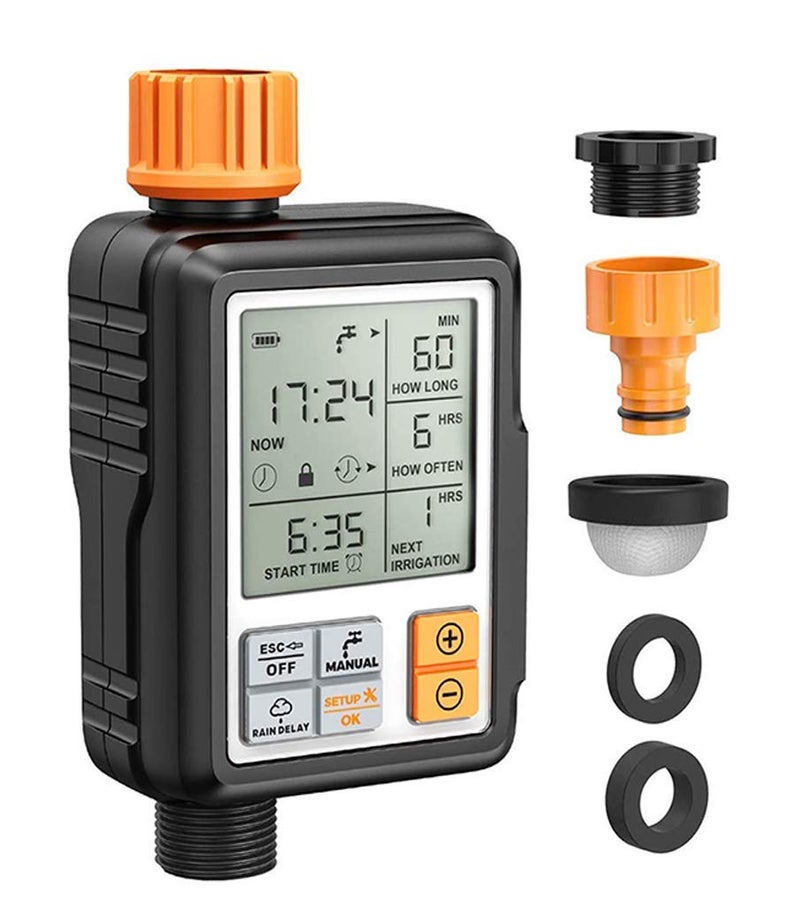 Pinolex 4 Outlet Sprinkler Timer Water Timer, Programmable Garden Hose Timer with Rain Delay Manual & Automatic Watering System, Waterproof Digital Irrigation Timer for 4 Separate Water Zones - Image 1