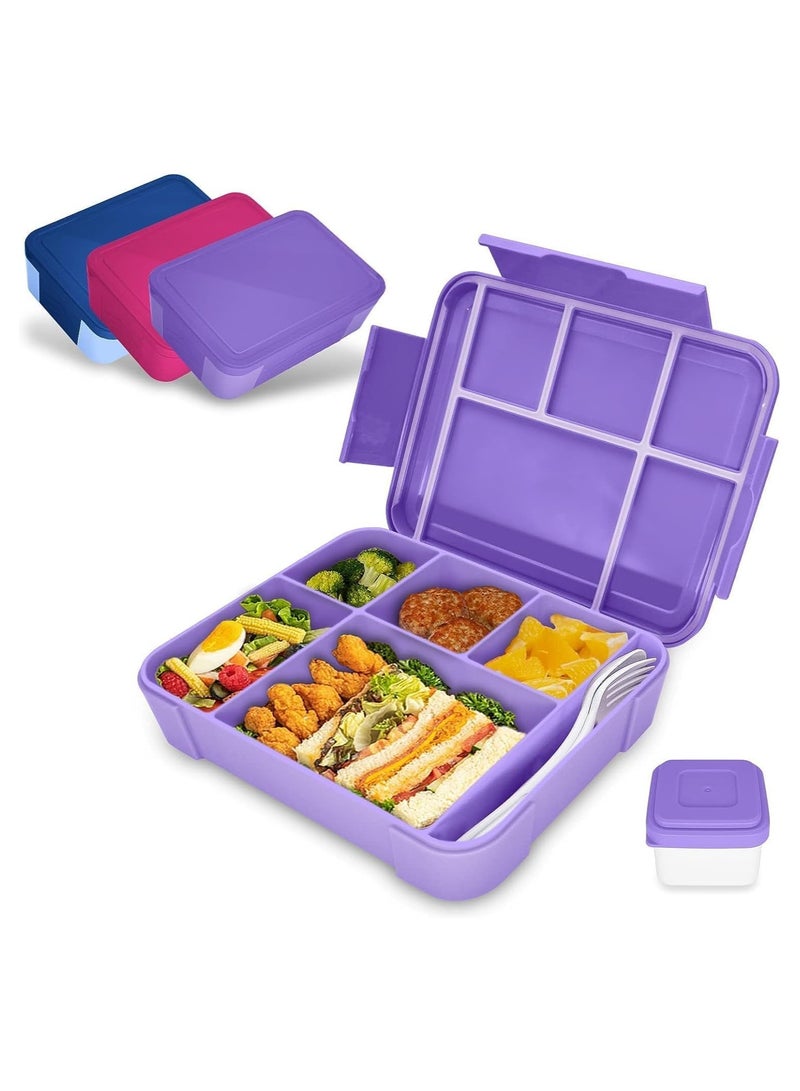 Lunch Box for Kid School,Children's Lunch Box with Compartments, Bento Box Children, Leak-proof Lunch Box for Girls and Boys, Snack Box, Perfect for School, Nursery & Trips (Purple)  - Image 1