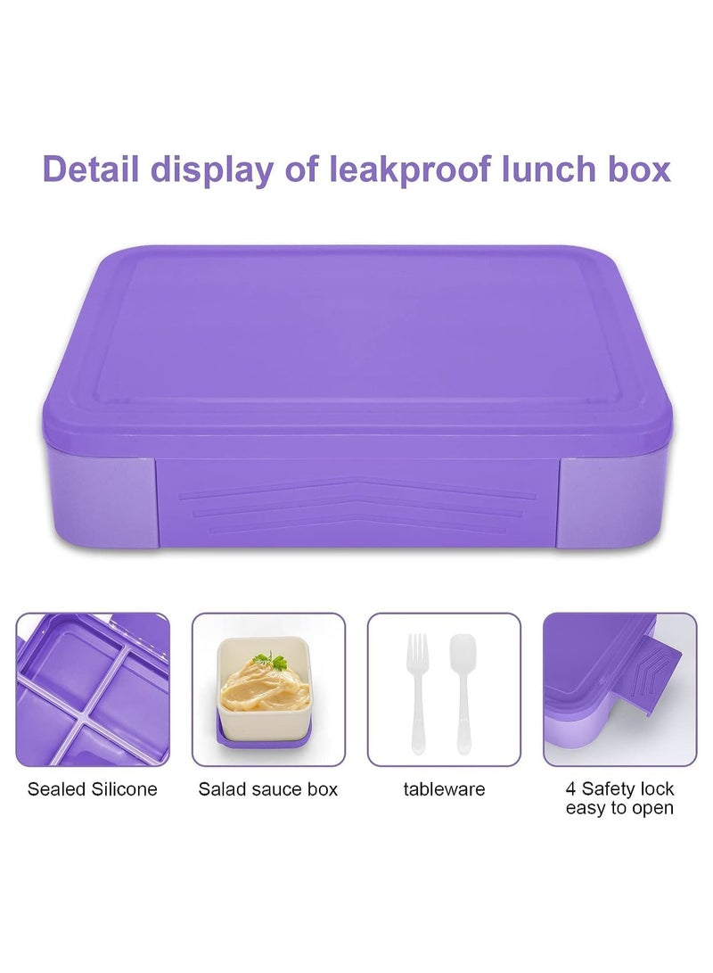 Lunch Box for Kid School,Children's Lunch Box with Compartments, Bento Box Children, Leak-proof Lunch Box for Girls and Boys, Snack Box, Perfect for School, Nursery & Trips (Purple)  - Image 3