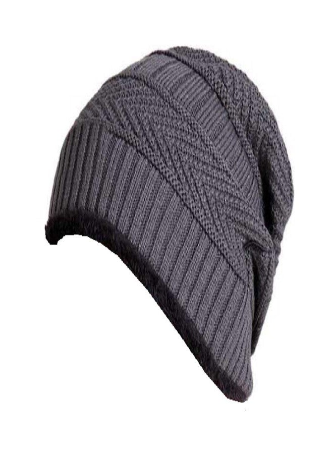 ATABZ Fancy Winter Cold Protective Stylish caps Grey Woolen Beanie with Soft Fur - Image 2