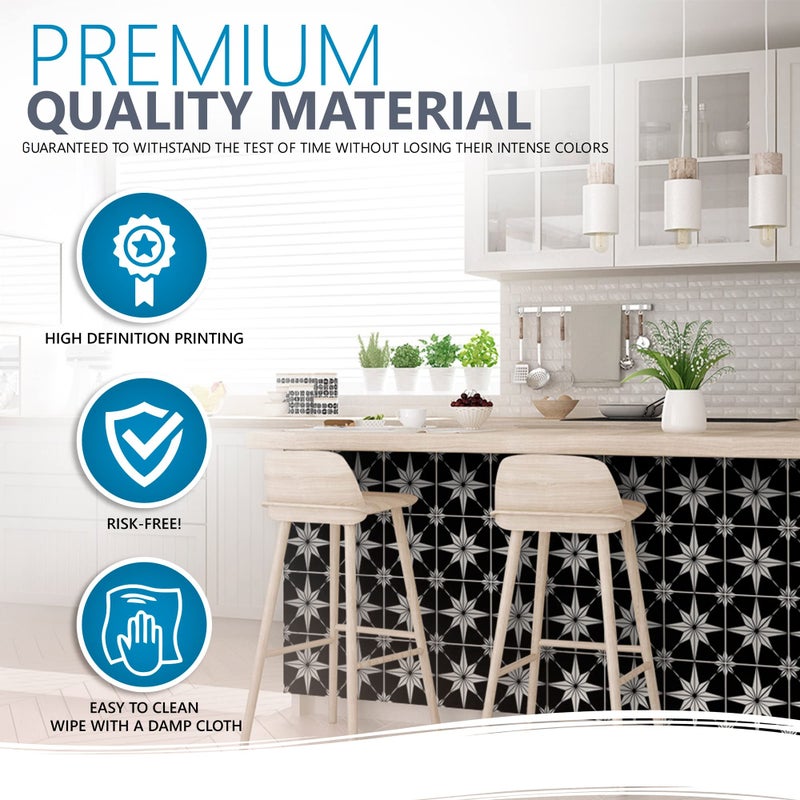 Mi Alma Tile Stickers by Mi Alma 24 pcs Talavera Wall Stencils Wall Stickers Peel and Stick Easy Application - Ideal for Bathroom  Kitchen Wall Tile Decals (White Star  4X4 inch) - Image 4