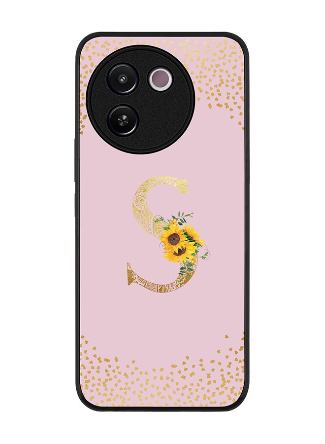 Stylizedd Rugged Black edge case for Vivo V30e, Slim fit Case Flexible TPU Gel Thin Cover - Custom Monogram Initial Letter Floral Pattern Alphabet - S (Pink ) - Image 1