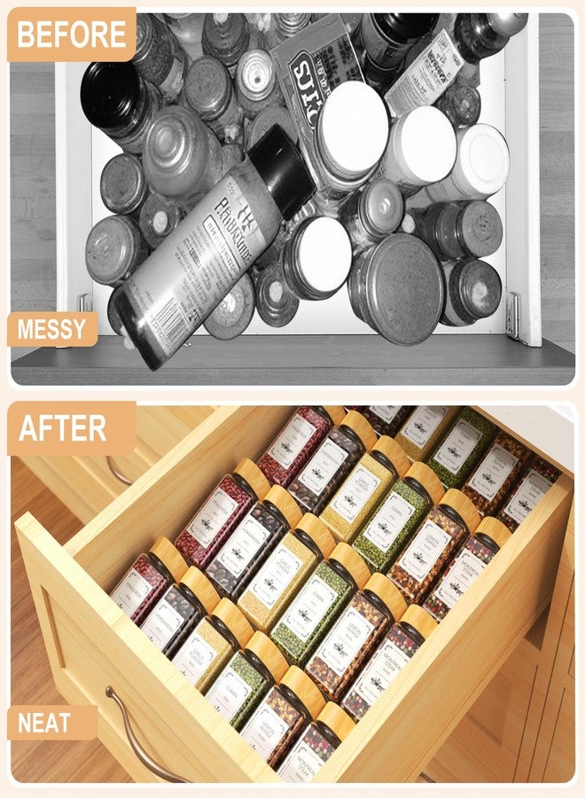 Agotglmi Spice Drawer Organizer with 24 Spice Jars, 355 Spice Labels, 4 Pack Expandable From 11'' to 21'' Acrylic Spice Rack for Drawer, Seasoning Containers Storage Organization for Kitchen Cabinet Countertop - Image 5