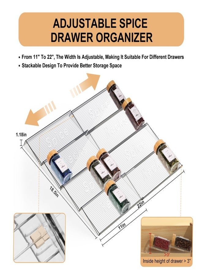 Agotglmi Spice Drawer Organizer with 24 Spice Jars, 355 Spice Labels, 4 Pack Expandable From 11'' to 21'' Acrylic Spice Rack for Drawer, Seasoning Containers Storage Organization for Kitchen Cabinet Countertop - Image 2