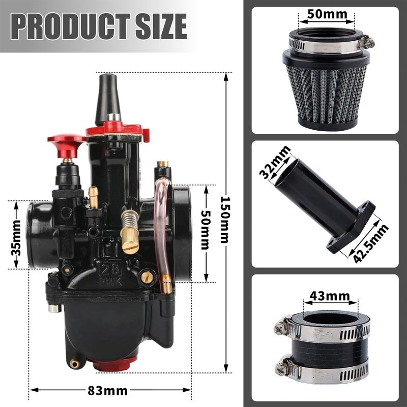 QXBER PWK28mm Carburetor Kit for Predator 212, Upgrade for Coleman Predator 196cc 212cc 224cc Engine, Baja Warrior MB200 KT196 GX160 6.5hp Engine with Intake Manifold 48mm Air Filter - Image 2