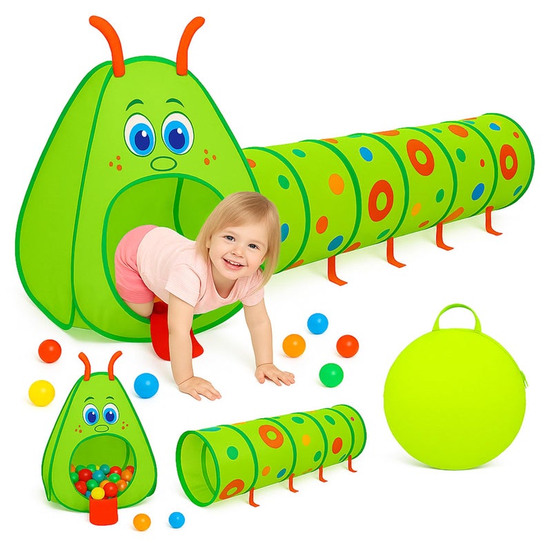Kiddey Store Kiddey Caterpillar Kids Play Tunnel  Tent  Toddler Crawl Tunnel  Play Tent PopUp IndoorOutdoor Ball Pit Playset Balls Not Included Folds Flat for Storage - Image 2