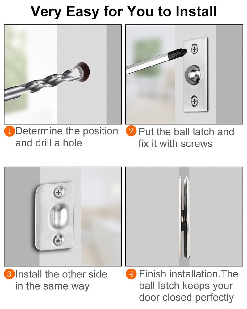 Jiayi Ball Catch Door Hardware Jiayi 2 Pack Door Ball Catch Top of Door French Door Ball Catch Latch Adjustable Roller Ball Catch Drive in Ball Latch for Invisible Pantry Ball Bearing Latch Silver - Image 5