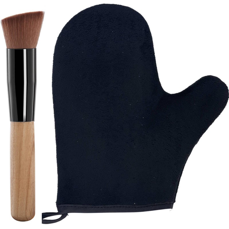 TSAIYI 2 Piece Self Tanning Mitt Applicator Set, 1 Self Tanning Glove and 1 Self Tanner Brush, Tan Mitt for Self Tan Sunless Tan (Black) - Image 1