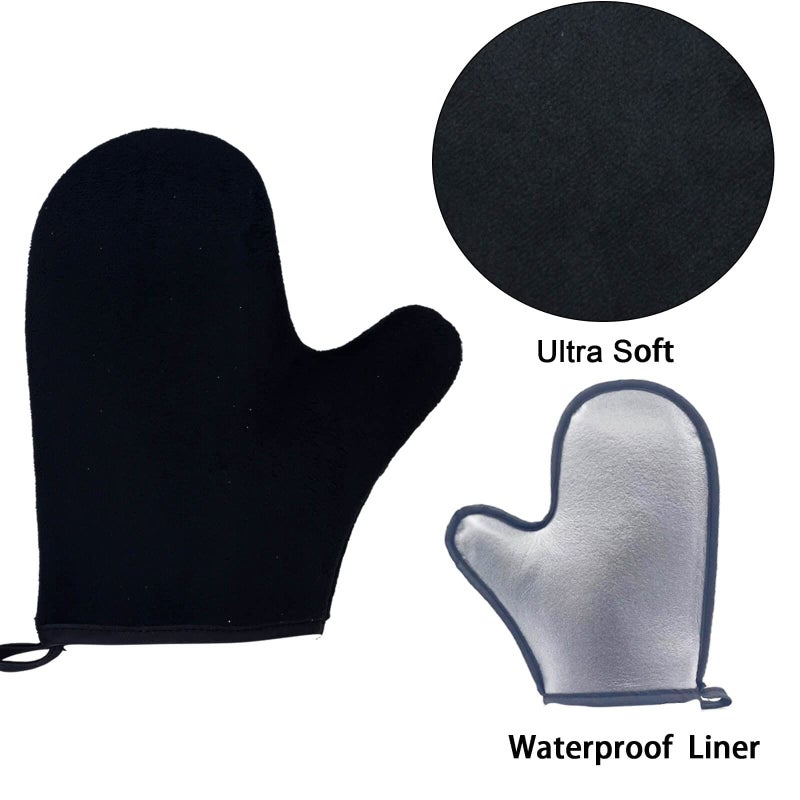 TSAIYI 2 Piece Self Tanning Mitt Applicator Set, 1 Self Tanning Glove and 1 Self Tanner Brush, Tan Mitt for Self Tan Sunless Tan (Black) - Image 2