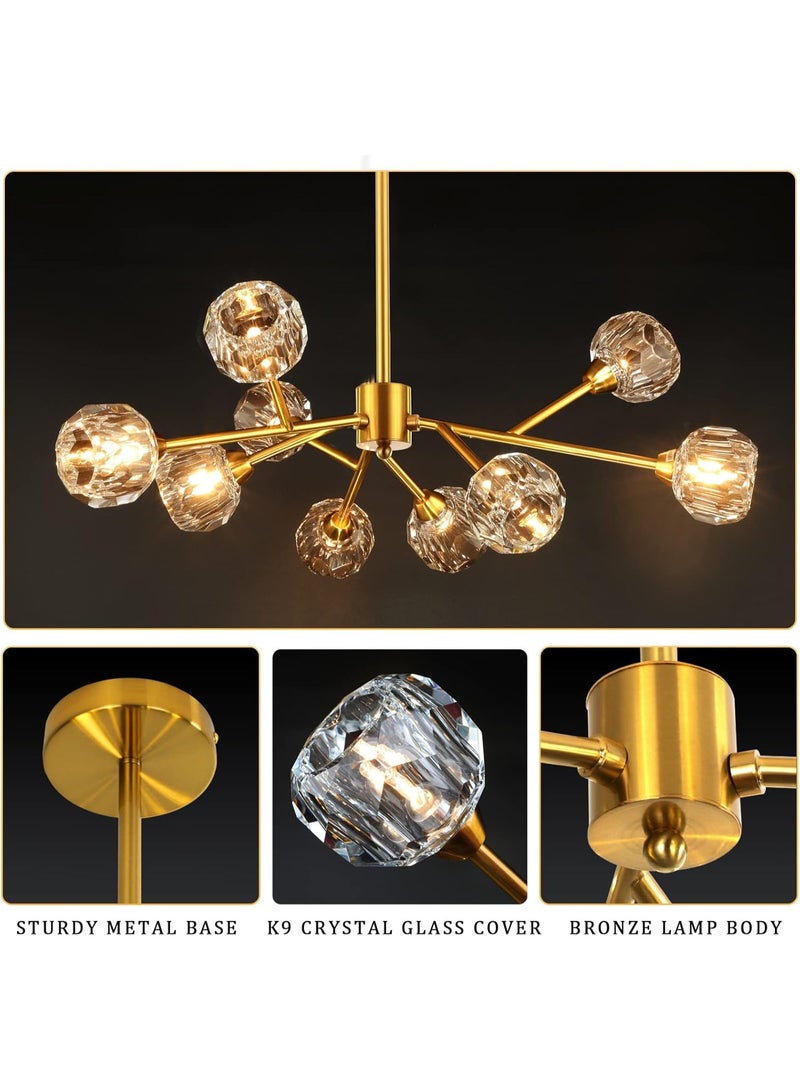 TAPIT Chandeliers for Dining Room Light Fixture Over Table Modern Crystal Chandeliers 9 Lights Gold Lighting Fixtures for Living Room Bedroom Kitchen Island (M51) - Image 3