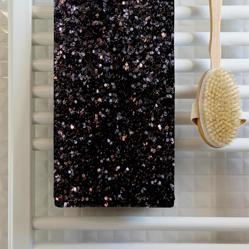 3DROSE 3D Rose Black Faux Glitter-Photo of Glittery Texture-Glam Matte Sparkly Bling-Glamorous Stylish Girly Hand/Sports Towel, 15 x 22 - Image 2