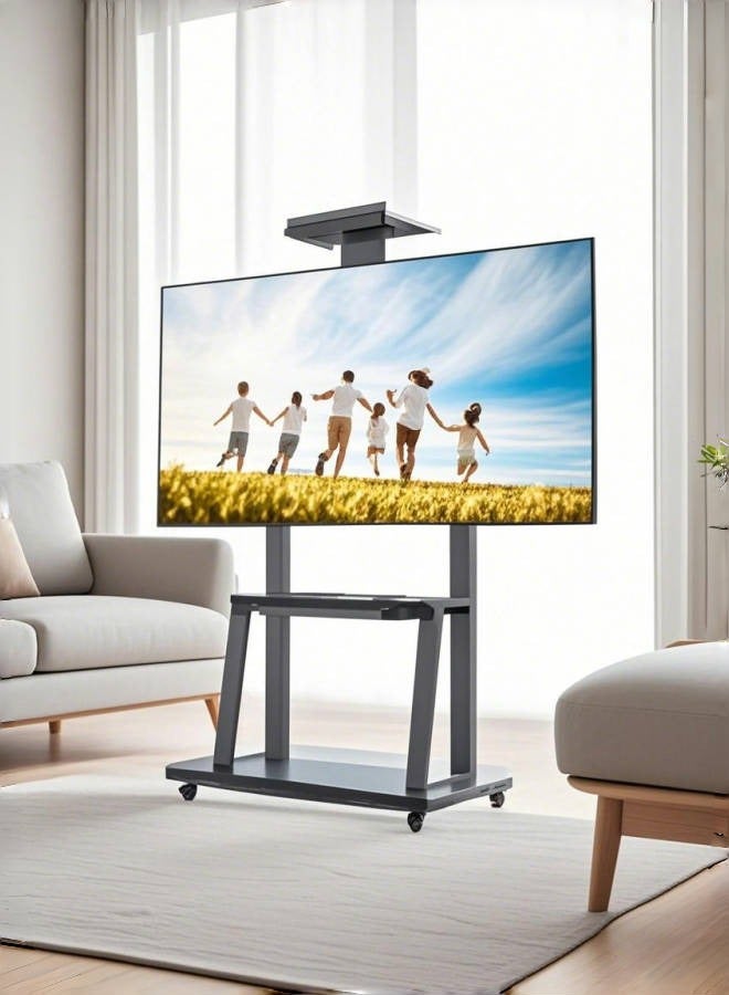 Bolivia's Mobile Rolling TV Cart for 32-75 inch LCD LED 4K Flat Curved TV, Heavy Duty Adjustable Height TV Stand with Lockable Wheels, Max VESA 600x400mm, Up to 70kg, with Shelf and Camera Tray  - Image 4