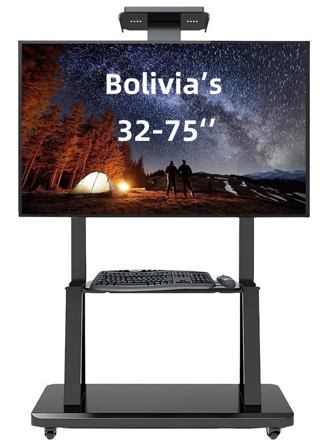 Bolivia's Mobile Rolling TV Cart for 32-75 inch LCD LED 4K Flat Curved TV, Heavy Duty Adjustable Height TV Stand with Lockable Wheels, Max VESA 600x400mm, Up to 70kg, with Shelf and Camera Tray  - Image 1
