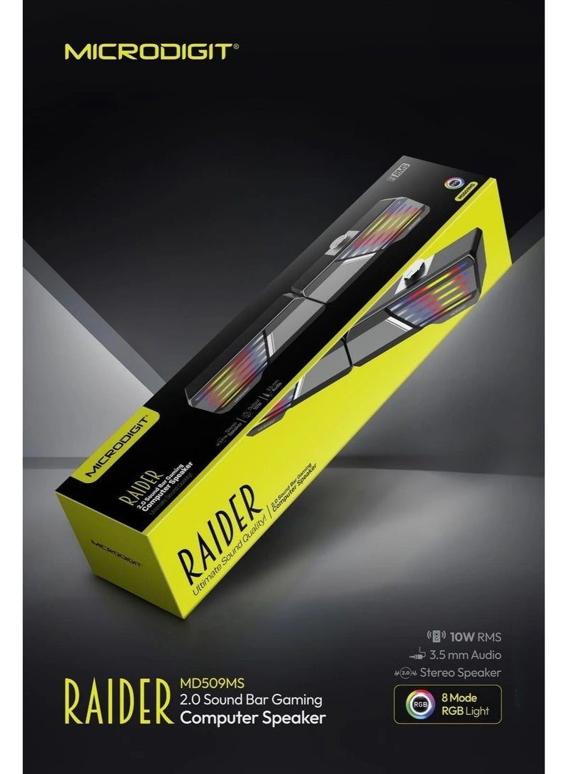 Micro Digit Raider MD509MS 2.0 Multimedia Computer Speaker with RGB Lights & 10W RMS Sound - Image 1