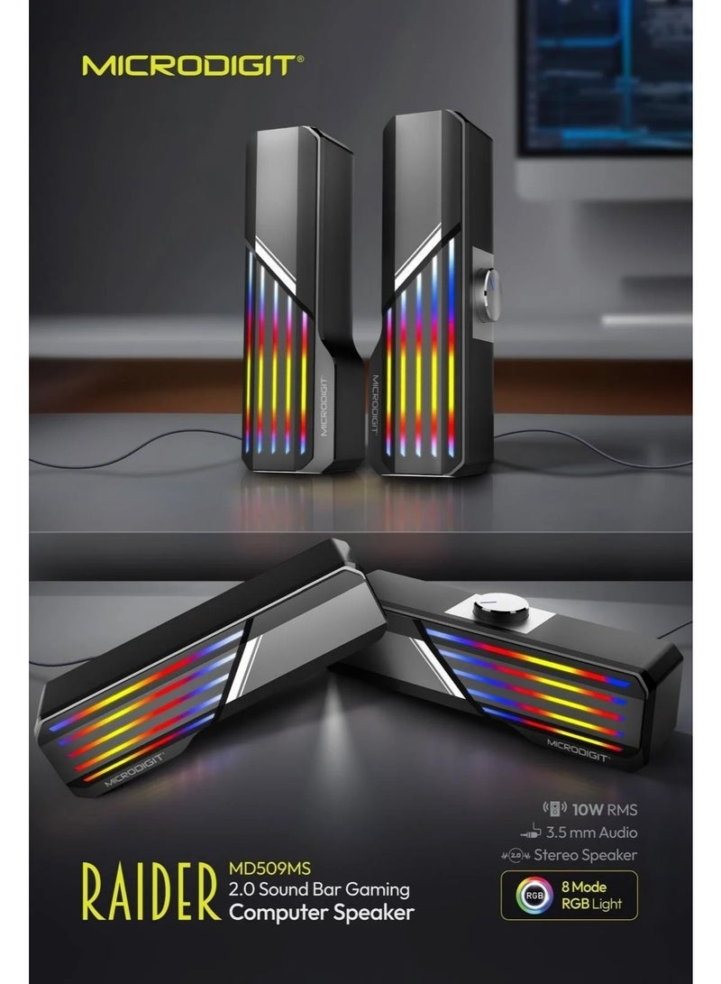 Micro Digit Raider MD509MS 2.0 Multimedia Computer Speaker with RGB Lights & 10W RMS Sound - Image 2