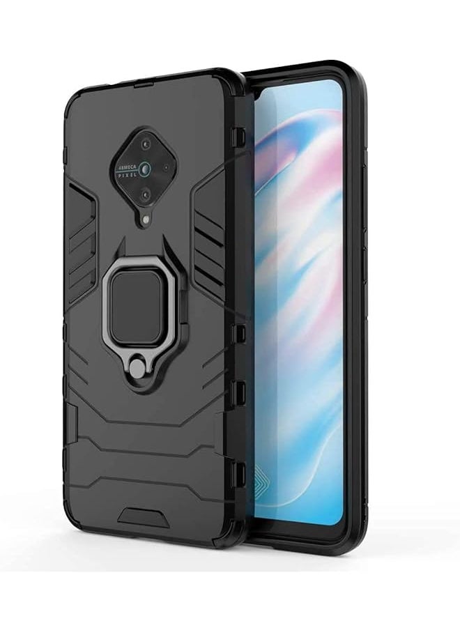 Cover For Vivo S1 Pro Case Hybrid Heavy Duty Armor Hard Dual Layer Protection Case With Screen Protector With Kickstand Feature Shockproof Defender Cover Bumper Non Slip Black