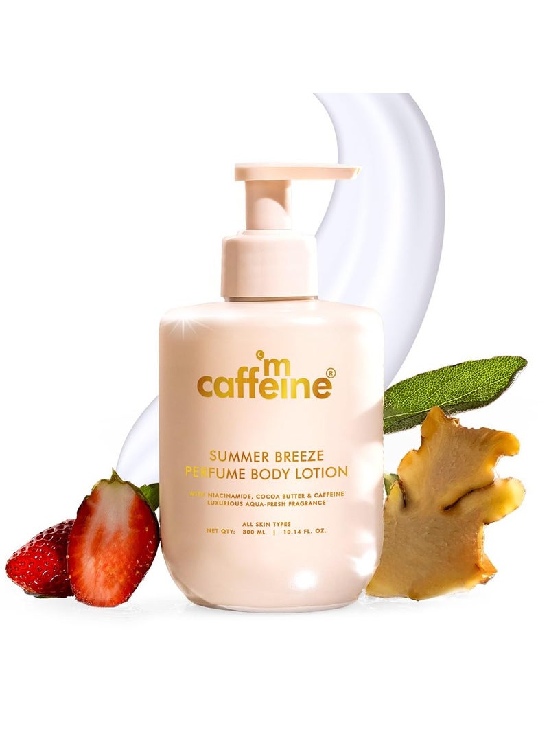 إم كافيين لوشن الجسم سمر بريز المعطر للجسم | نياسيناميد وزبدة الكاكاو وزبدة الشيا لترطيب عميق | خفيف الوزن وغير لزج | عطر أكوا المنعش الشاطئي | لوشن الجسم للبشرة الجافة - 300 مل - Image 1