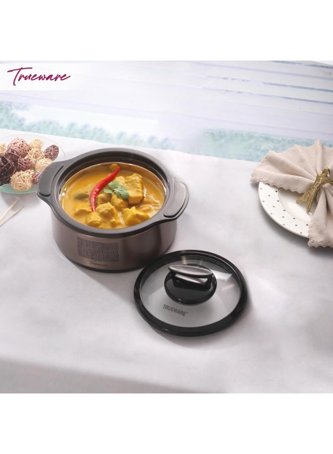 Trueware قدر طهي حراري من الفولاذ المقاوم للصدأ معزول بزجاج ترووير كوزميك، سعة 2000 مل، بغطاء زجاجي | وعاء ساخن | حافظة ساخنة | وعاء ساخن للشاباتي، من الفولاذ المقاوم للصدأ - Image 2