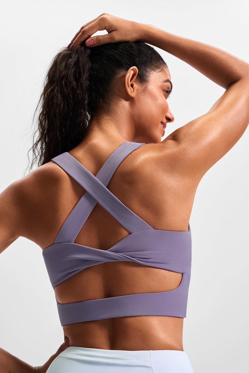 JOYSPELS Sports Bras for Women Extra Comfort Criss-Cross Back Padded Workout Tops for Women Medium Support Purple - Image 4