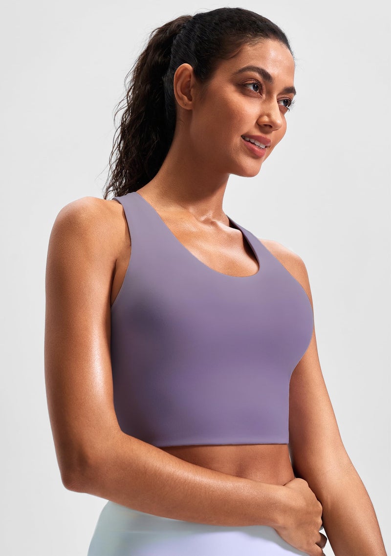 JOYSPELS Sports Bras for Women Extra Comfort Criss-Cross Back Padded Workout Tops for Women Medium Support Purple - Image 2